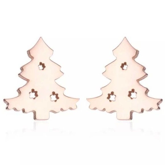 ROSE Gold Christmas Tree Earring Pair - Picture 1 of 8